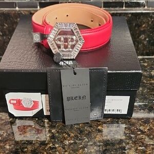 Philipp Plein Red Belt with Silver Buckle